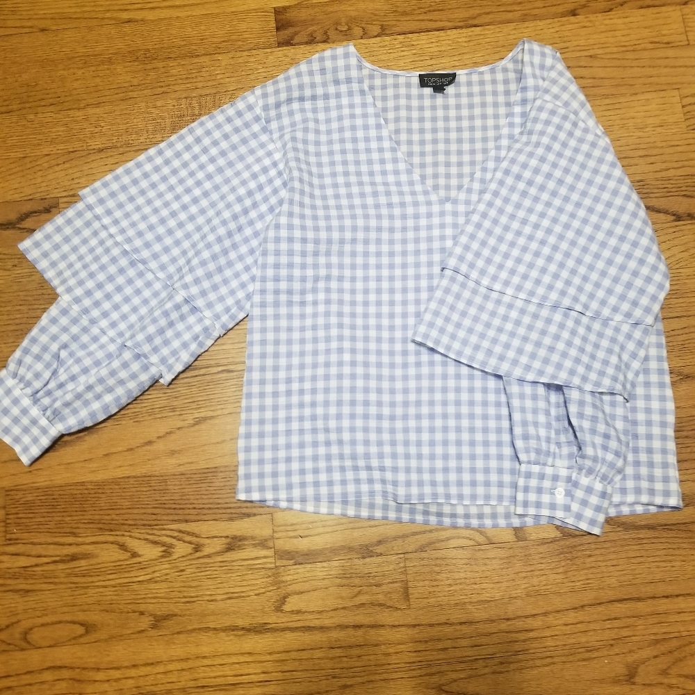 Topshop ruffles sleeve  plaid shirt - Picture 3 of 8